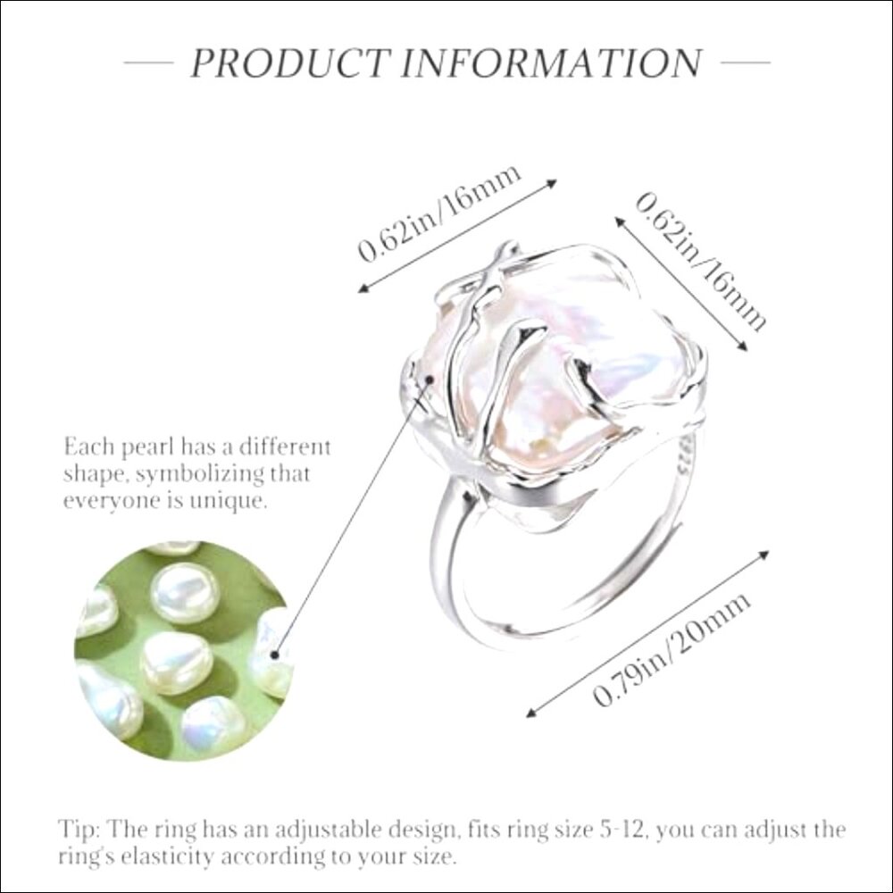 Adjustable Baroque Pearl Statement Ring, Brass Si… - image 4